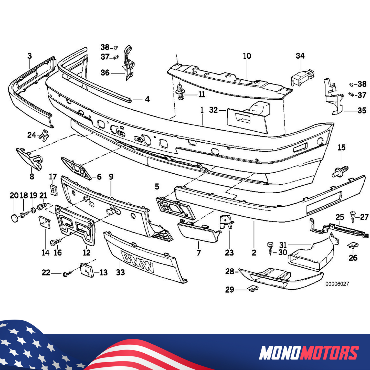 Front Bumper Molding Strip Trim Set for BMW E34 1988-94