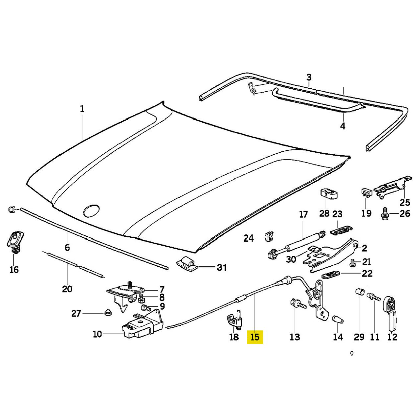 Engine Hood Release Cable for BMW E36 Coupe Cabrio Hood Latch OEM 51231977689