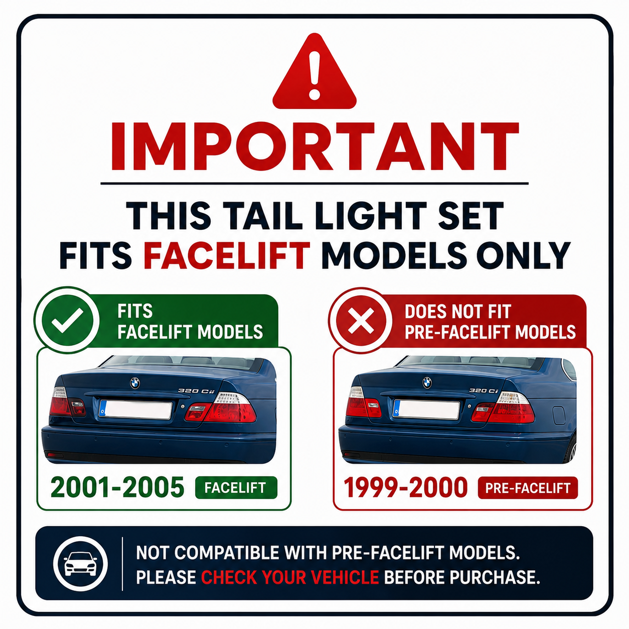 Red Clear Full LED Tail Lights Pair for BMW E46 Facelift Coupe 2001-2005