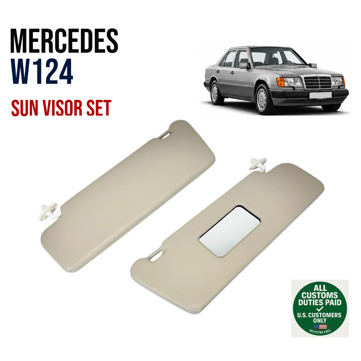 Sun Visor Set for Mercedes W124 Cream Left Right Interior Shade