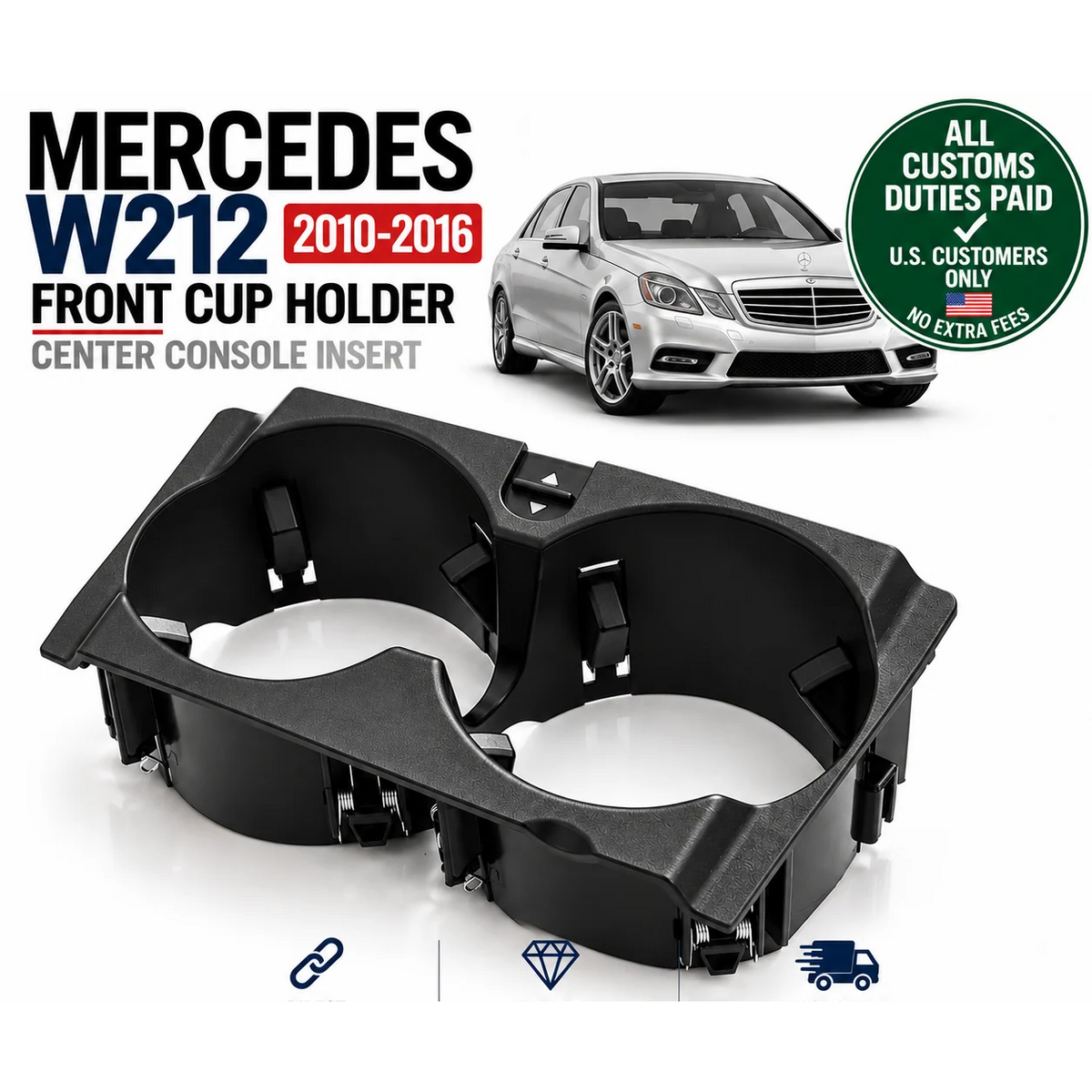 Front Cup Holder for Mercedes W212 E-CLASS Center Console Insert 2010-2016
