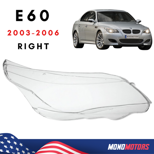 Right Headlight Lens for BMW E60 5 Series 2003-2006 Headlamp Smooth Clear Cover