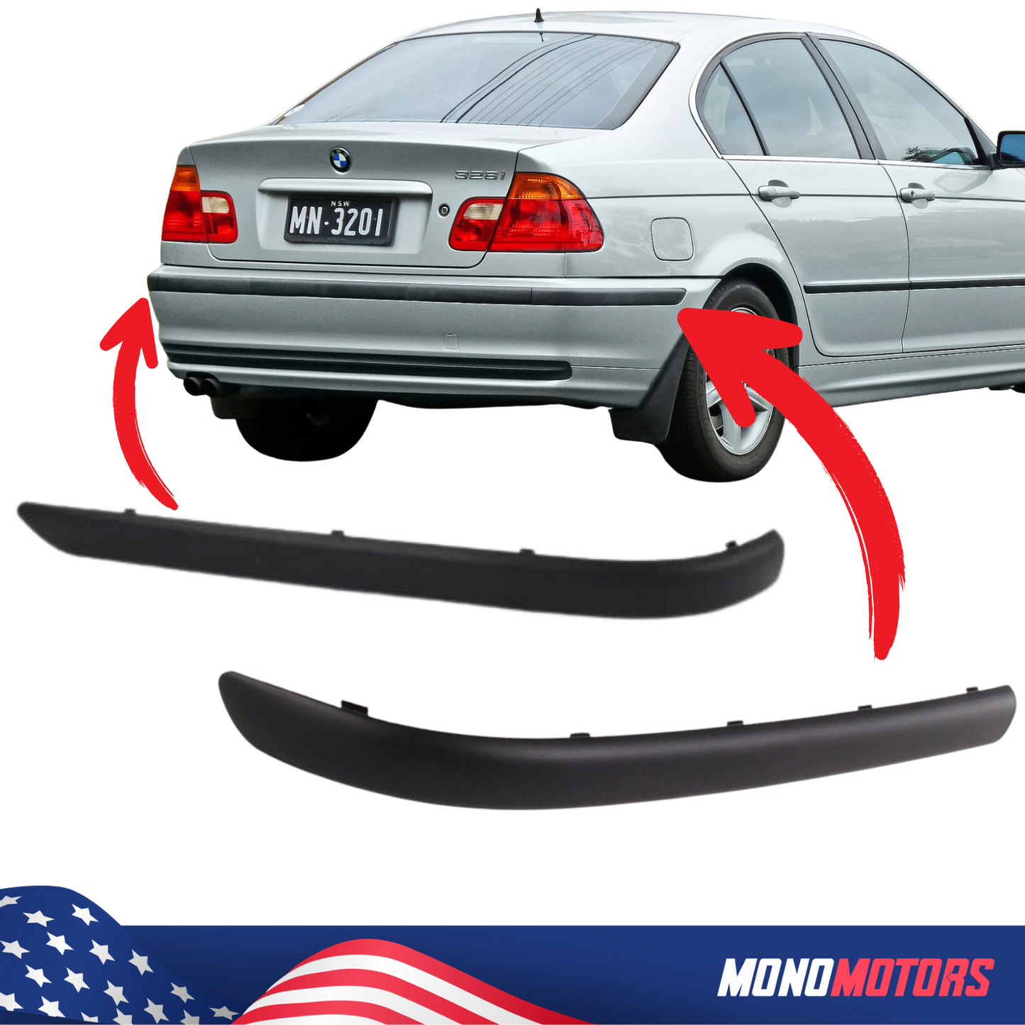 BMW 3 E46 Sedan 1998 - 2001 Rear Upper Bumper Molding Trim Pair L+r Textured