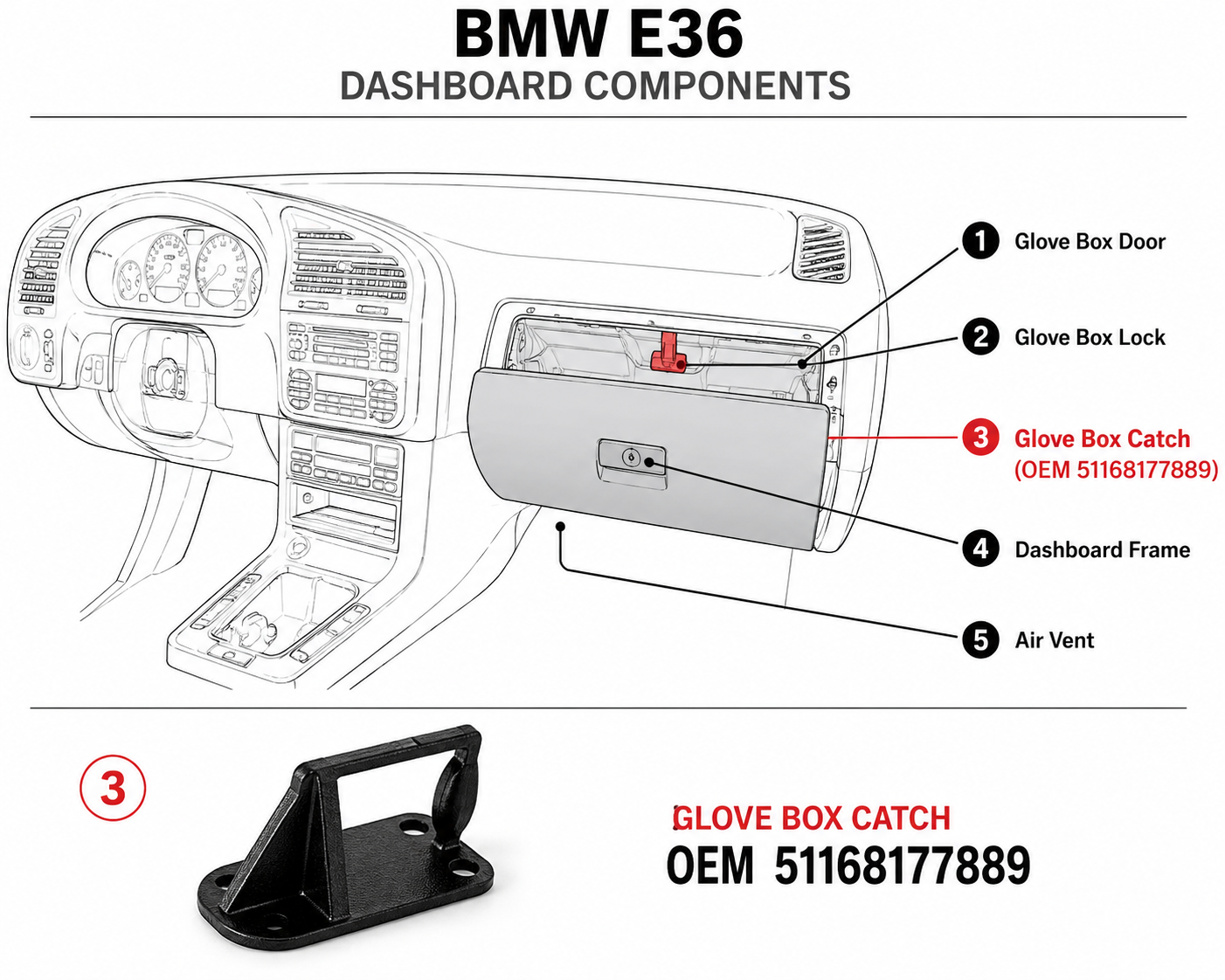 Genuine BMW E36 Glove Box Latch Catch OEM 51168177889 Original Part