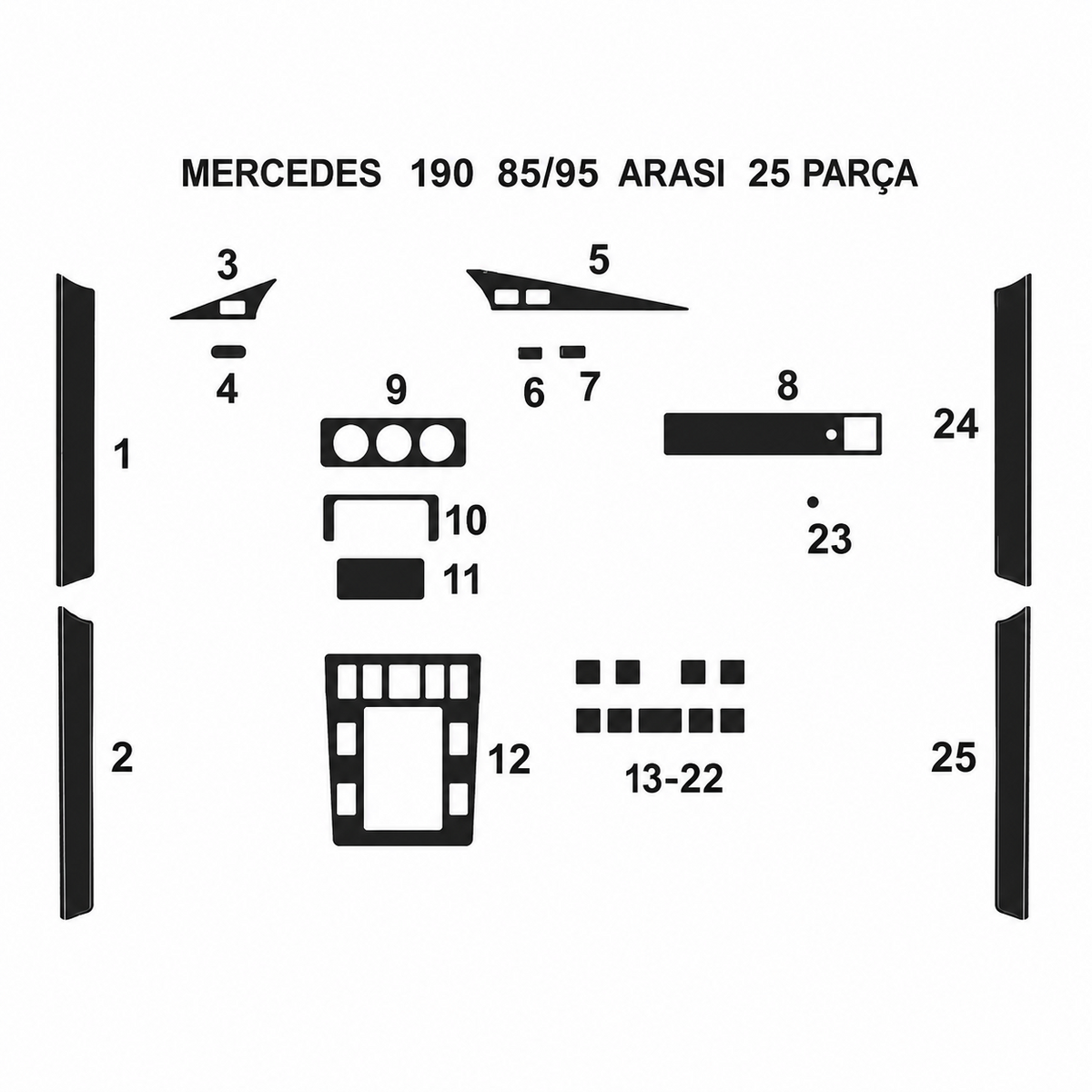Wood Look Dash Trim Kit for Mercedes 190e W201 Walnut Self Adhesive 1983-1993