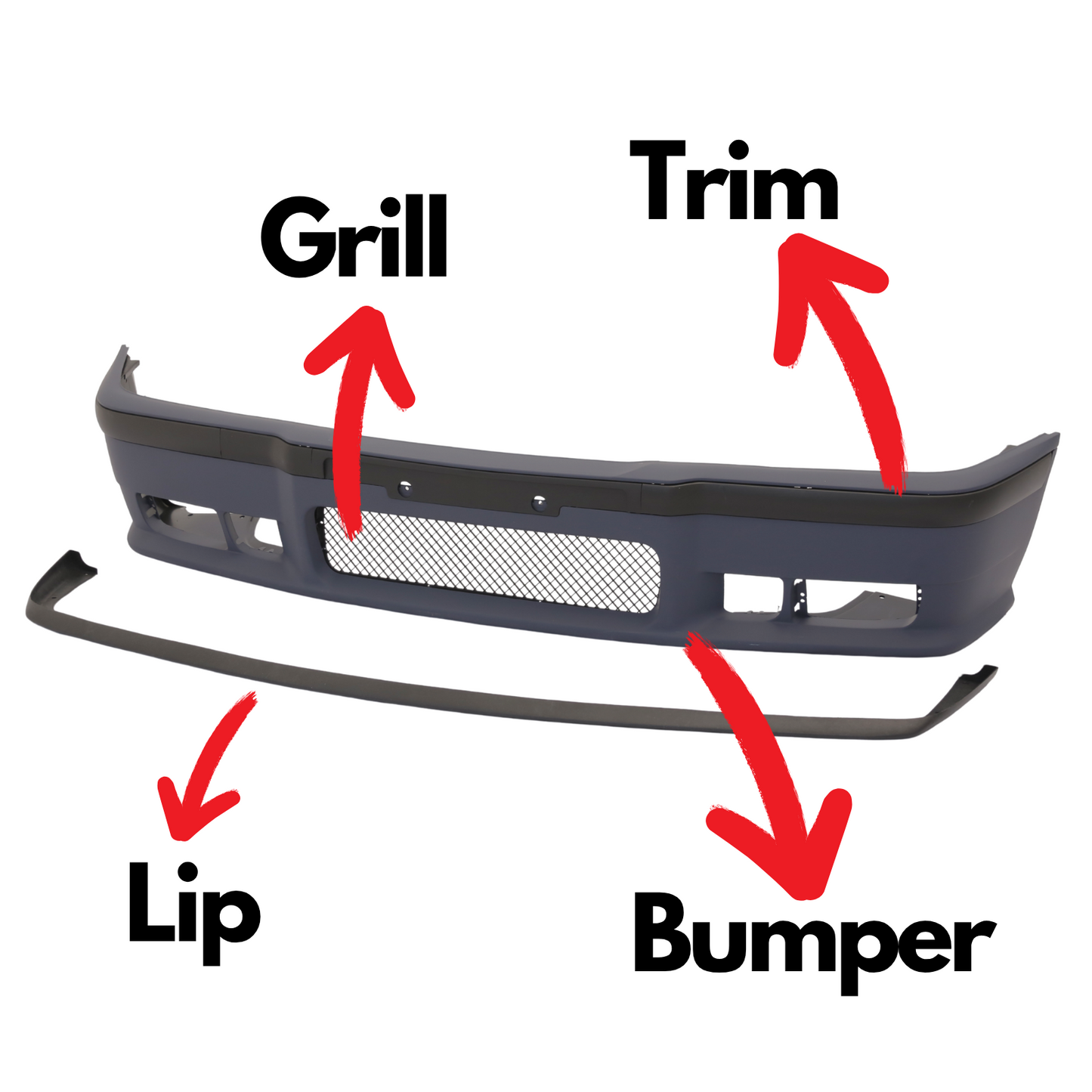 Front Bumper Kit M3 Style for BMW E36 Grill Lip Trim Strips Conversion Set