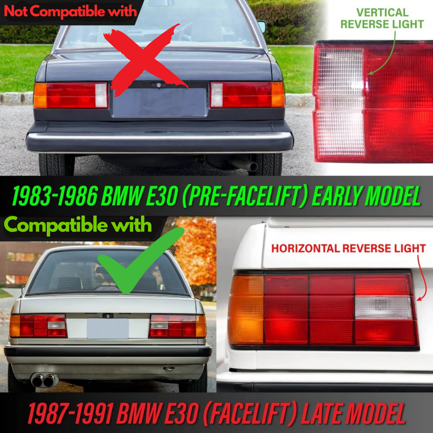 Rear Tail Light Left Right Set for BMW E30 Late Model 63211386941 63211386942