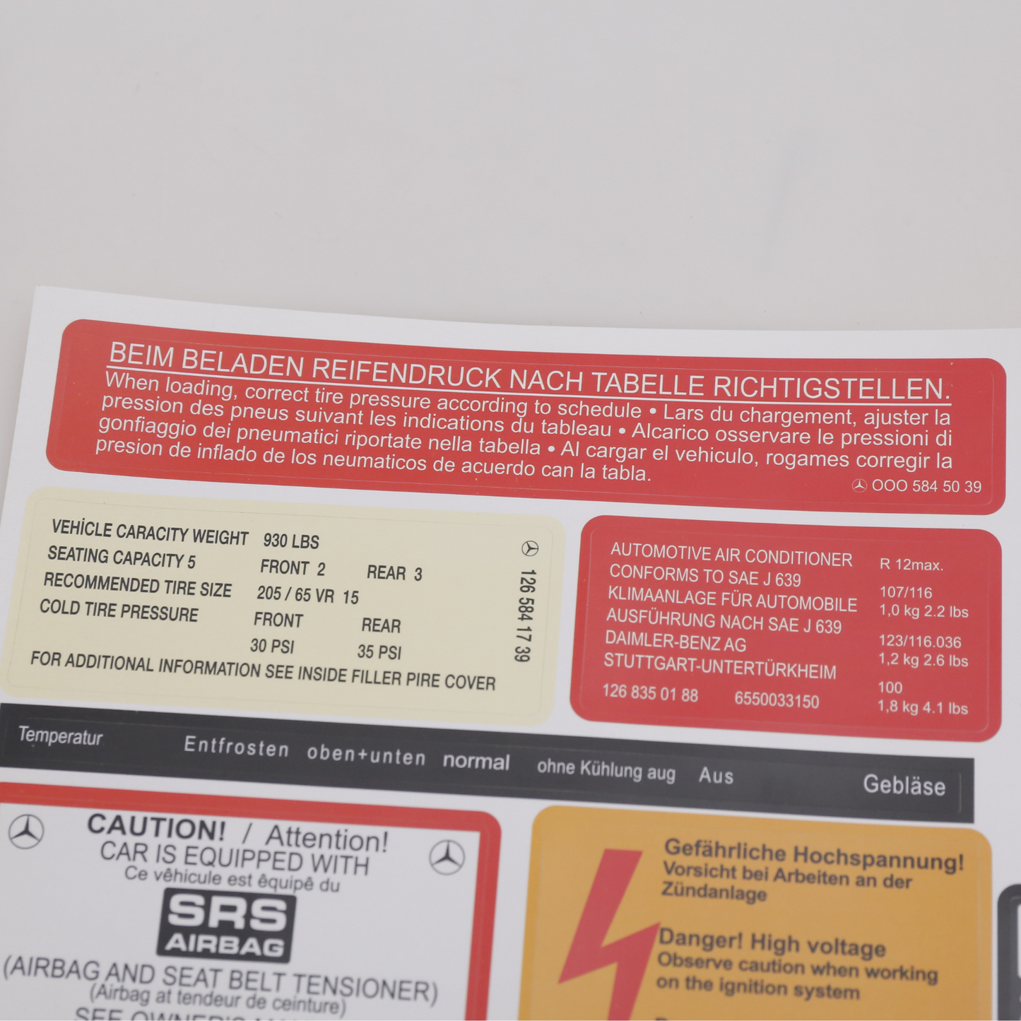 Stickers Decals Set Best Quality for Mercedes W126