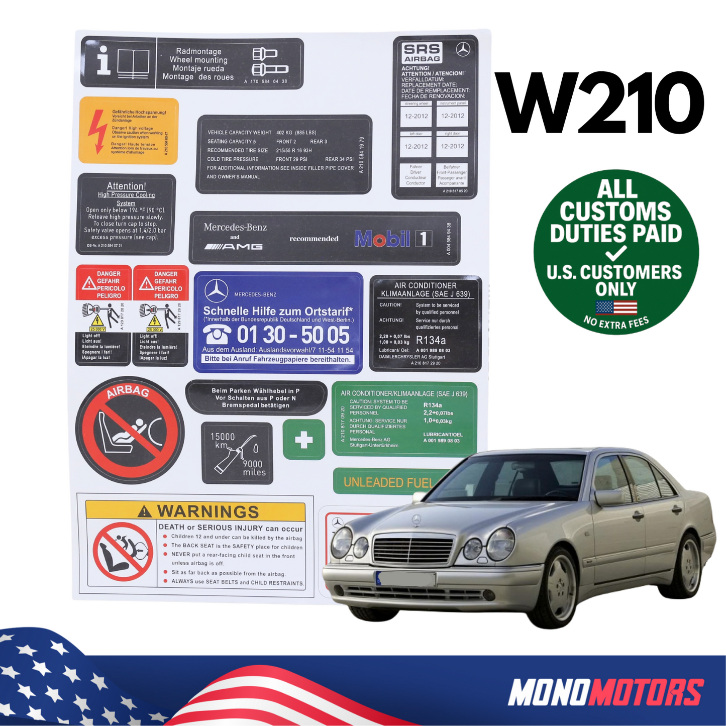 Stickers Decals Set Best Quality for Mercedes W210 E Class All Models