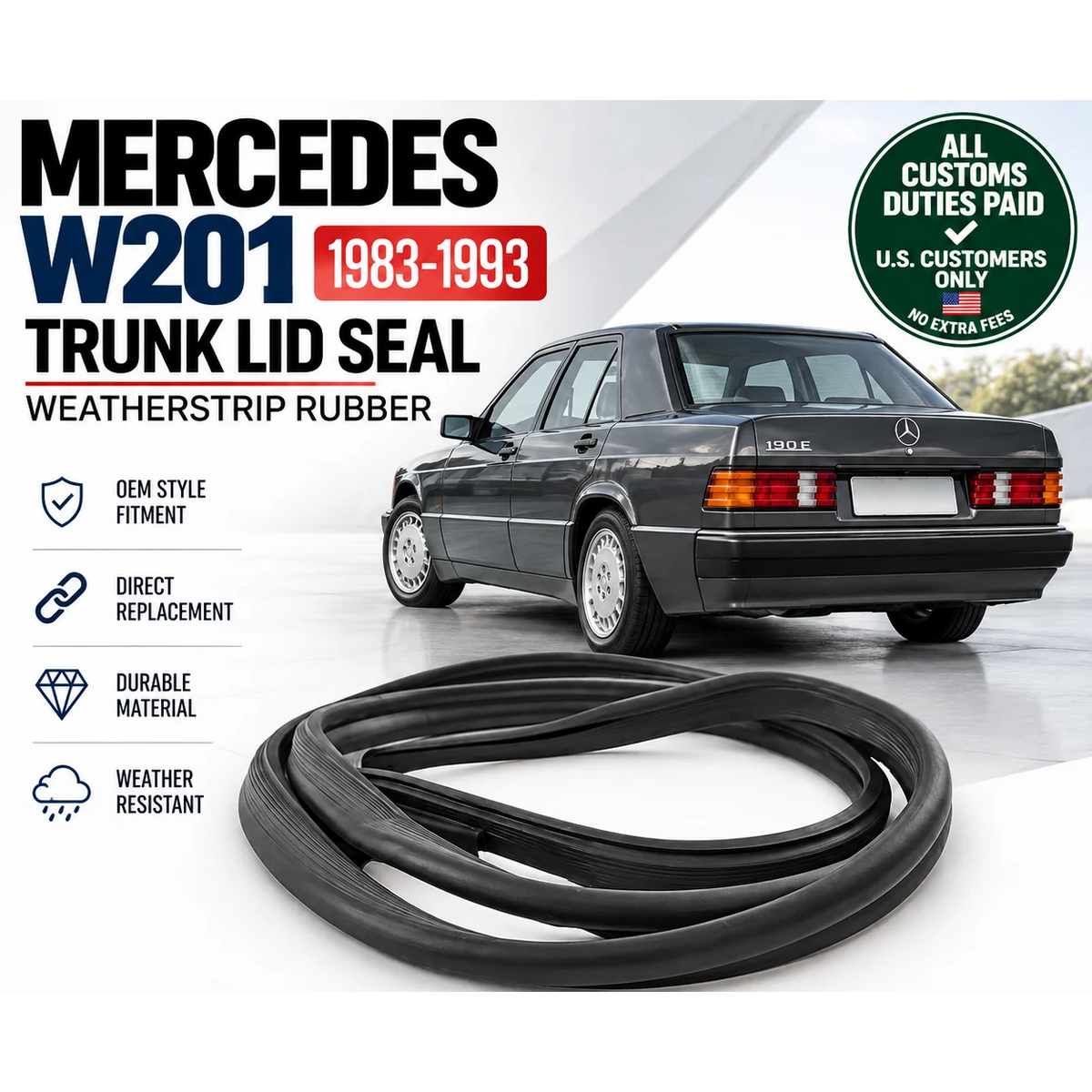 Trunk Lid Seal Weatherstrip Rubber for Mercedes W201 190 190e 1983-1993