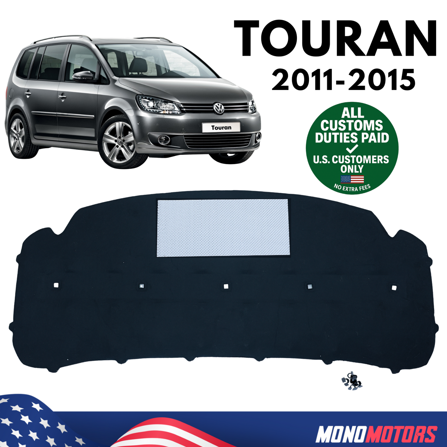 Engine Hood Insulation Pad for VW Touran 2011-2015 with Clips Bonnet Liner