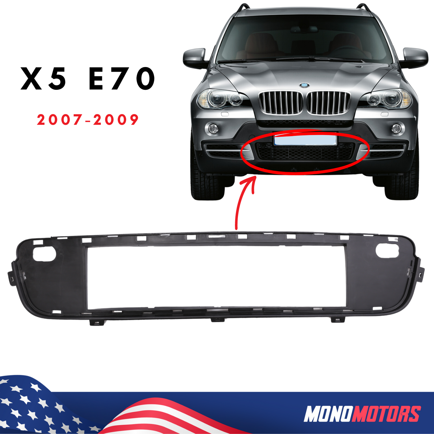 Front Bumper Filler for BMW X5 E70 2007-2009 Panel Ventilation W/pdc Hole Spacer