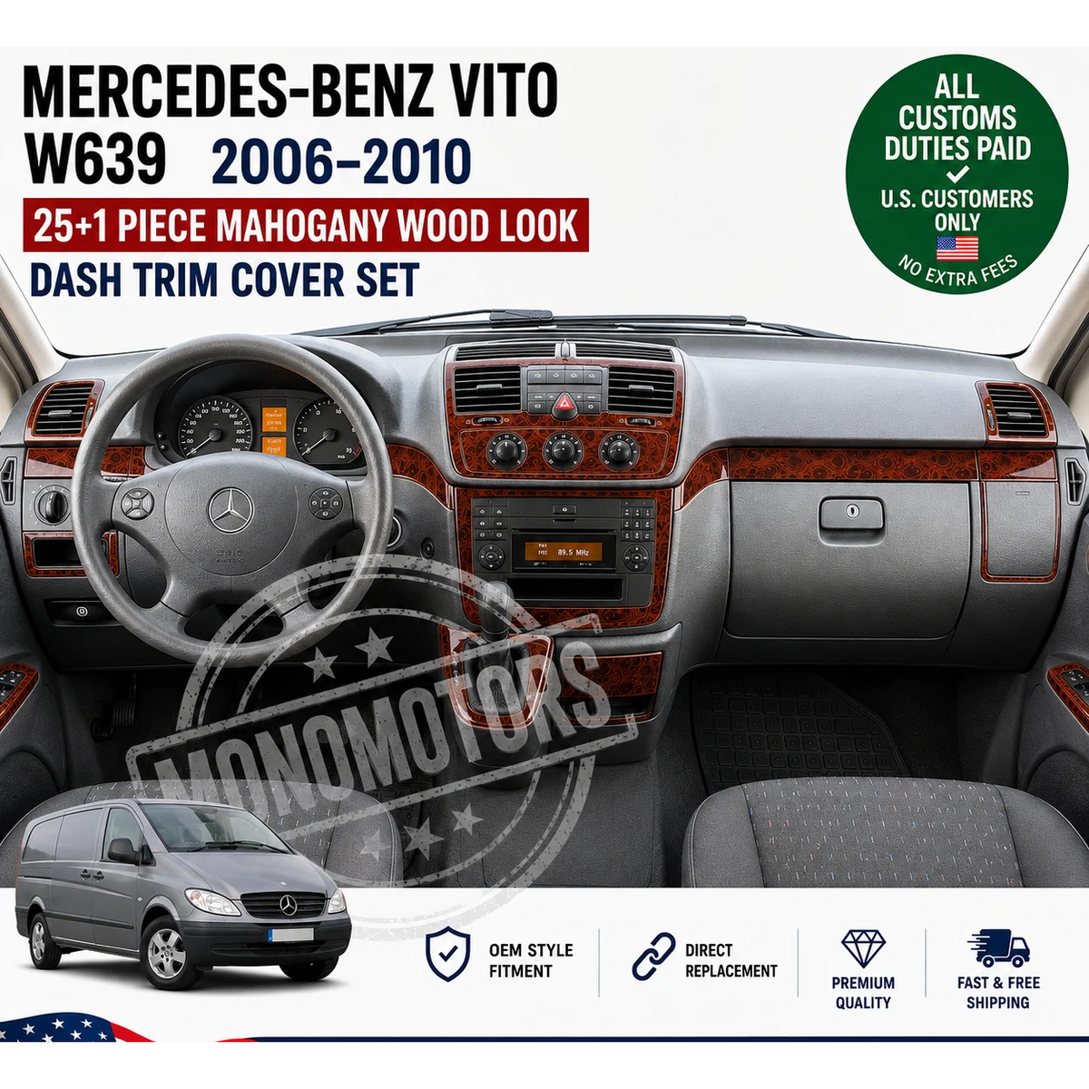 Wood Look Dash Trim Kit for Mercedes Vito W639 111 115 122 2006-2010