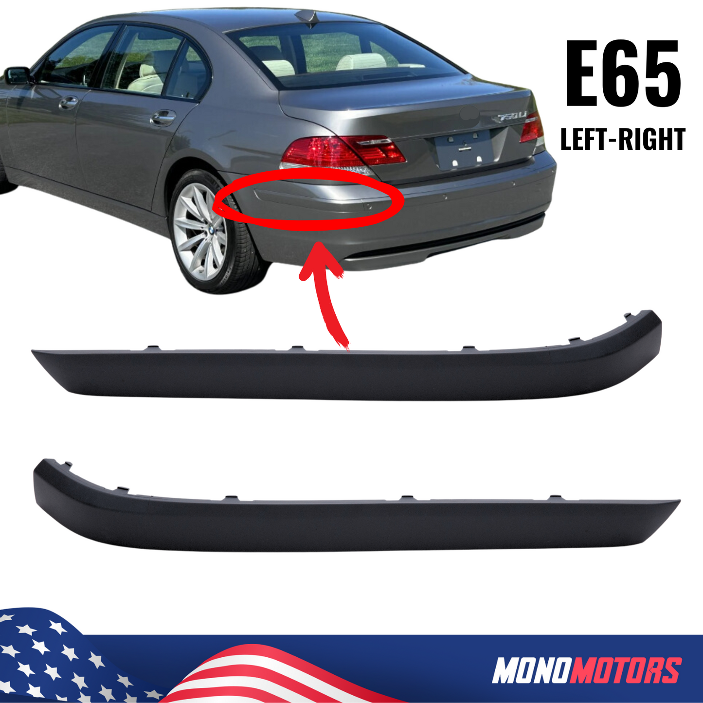 Bumper Trim Molding Rear for 2005-2008 BMW E65 Left- Right 2pcs 7 Series