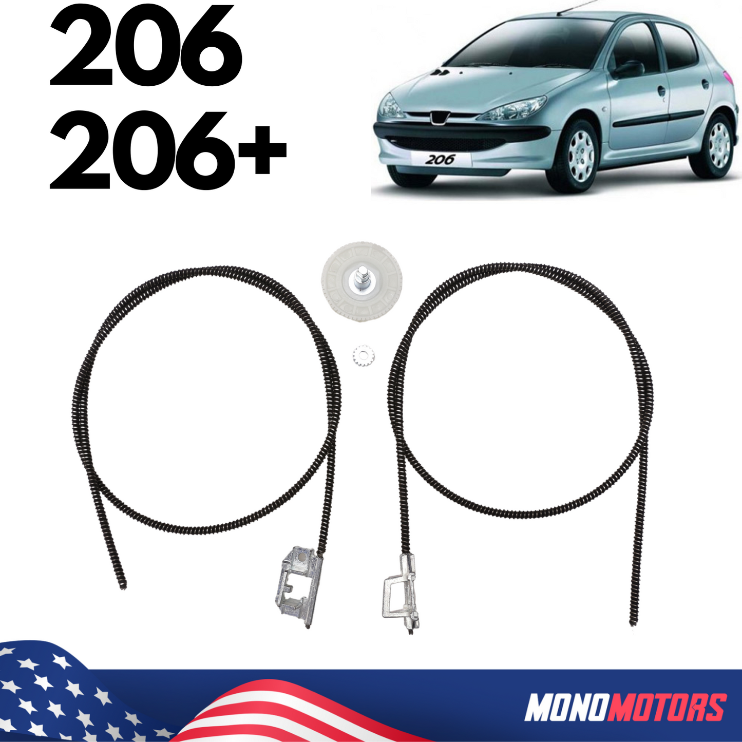 Peugeot 206 206+ Sunroof Cables & Gear Set Left Right (2pcs)