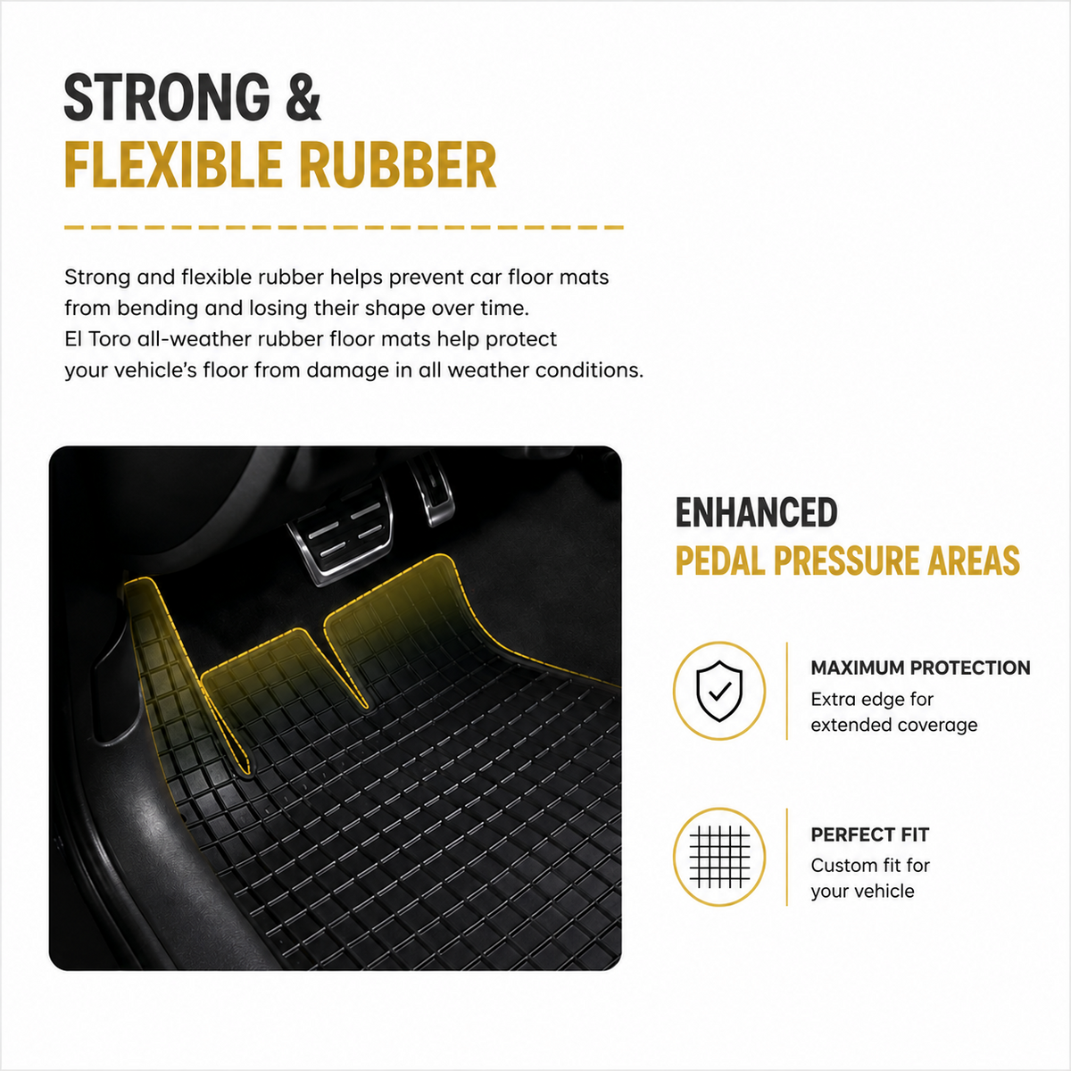 Rubber Floor Mat Set for Toyota Hilux Vii 2005-2015 All Weather 4pcs Black