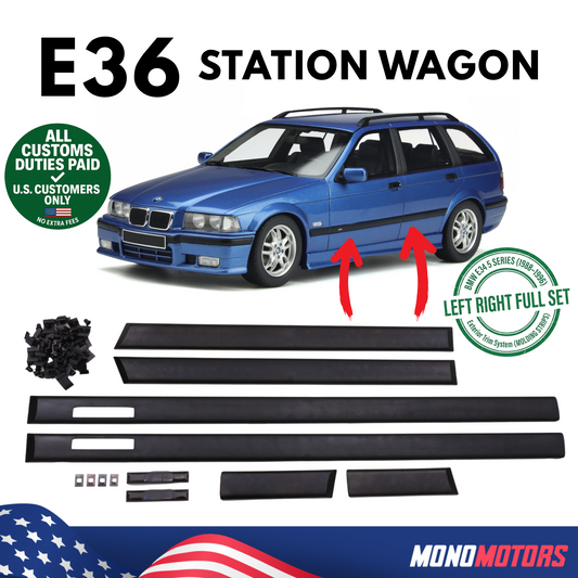 Body Side Moulding Trims for BMW E36 Touring 1995-1999 M Style Set 6pcs Clips