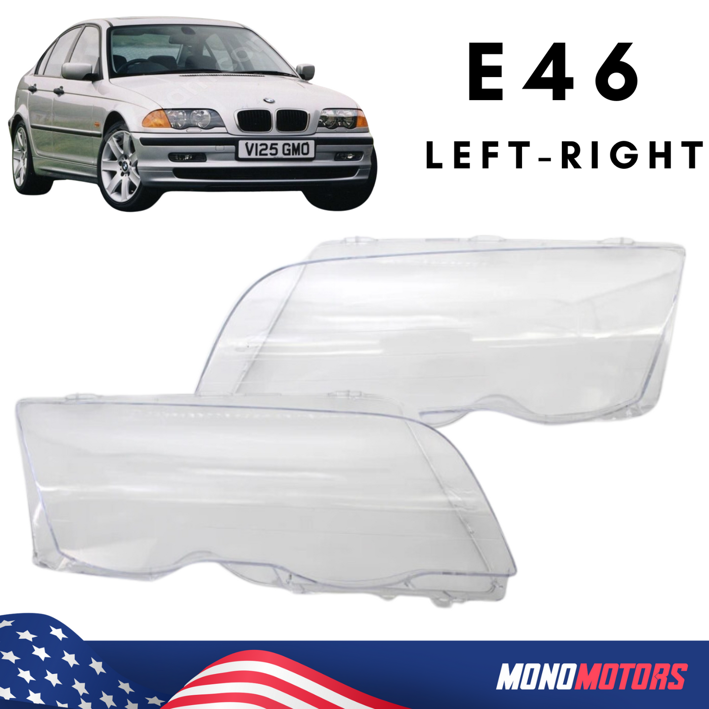 Headlight Lens for BMW E46 Left & Right Side E46 (99-01 Sedan) 4door Clear Cover