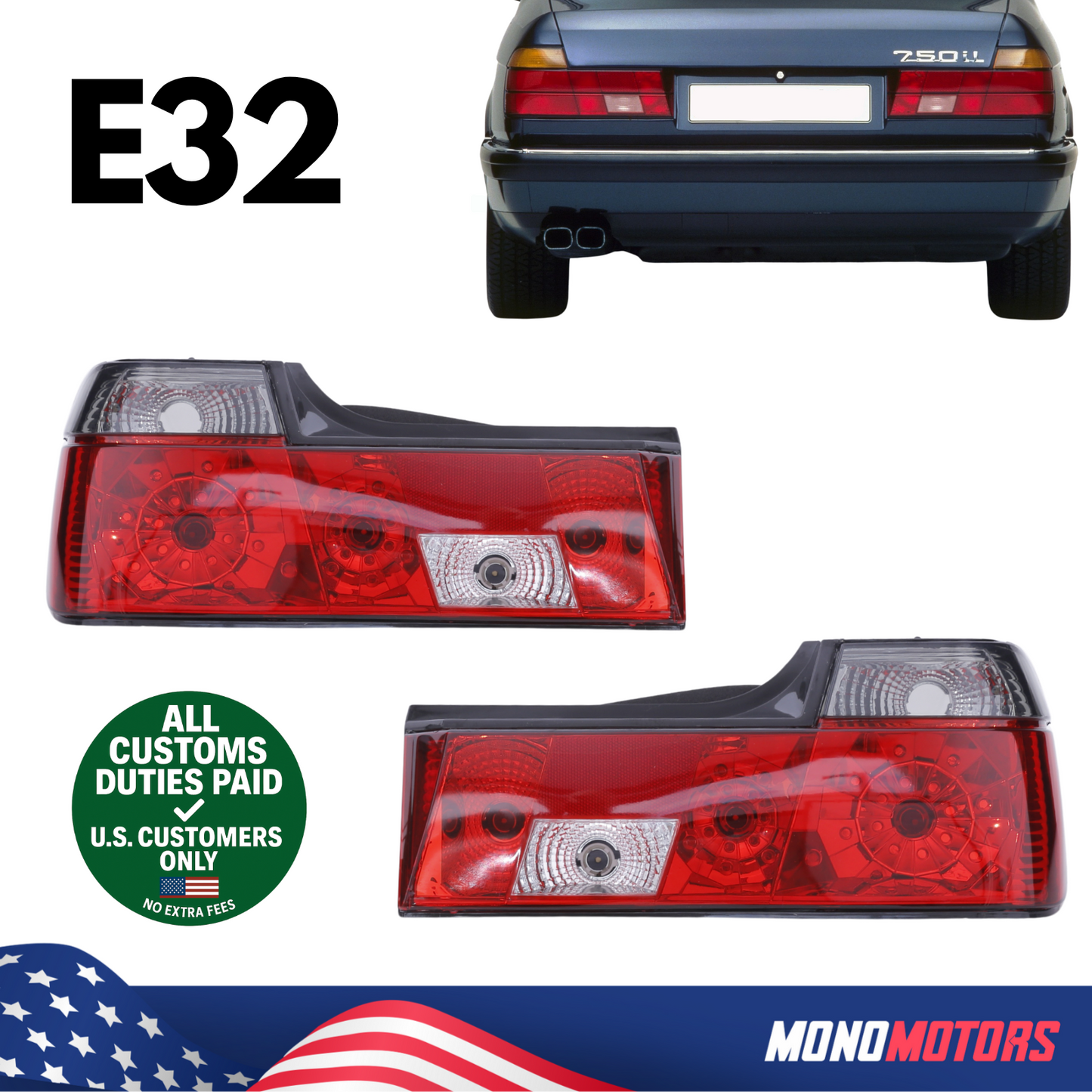 Rear Tail Light Left Right Set Crystal Smoke for BMW E32 1986-94 A0321303