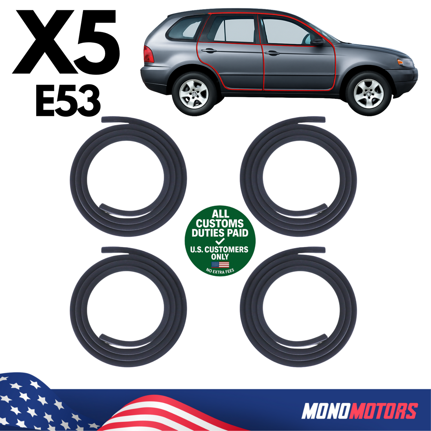 Velvet Door Seal Set Rubber 4pcs Right Left for BMW X5 E53 1999-2006