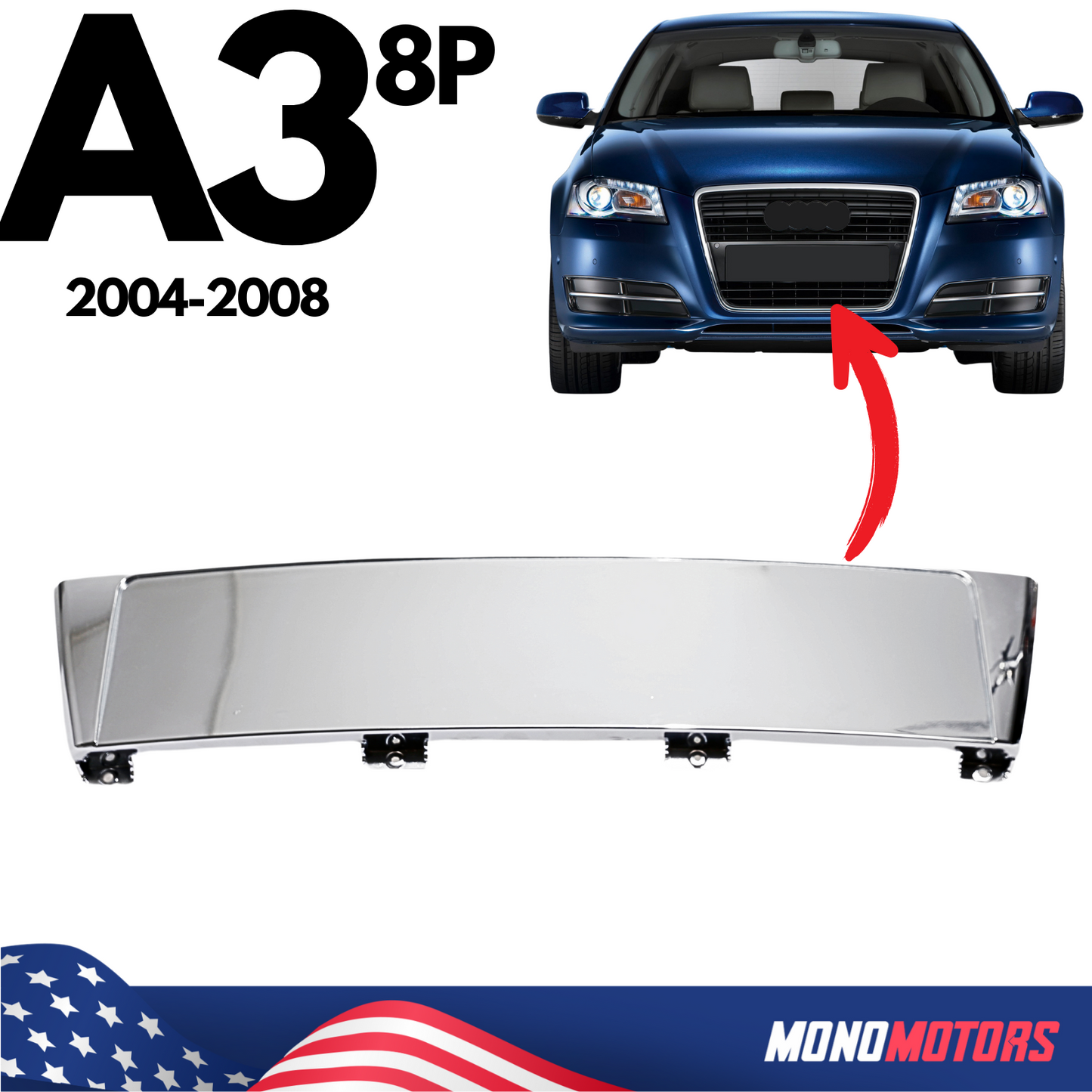 Audi A3 8p Front Bumper Number Plate Backing Polished Chrome 8P4807285G