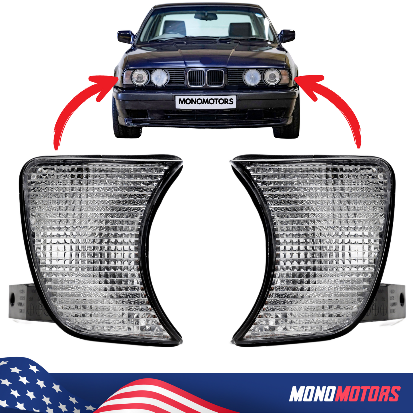 BMW E34 Turn Signal Indicators L+r White Corner Lights Pair Turning Signals