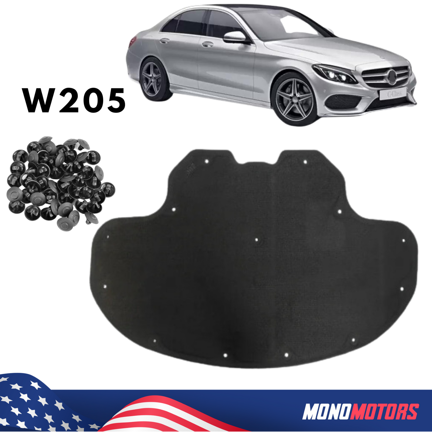 Hood Insulation Engine Sound Pad for Mercedes-benz C-CLASS W205 2015-20 /Rivets