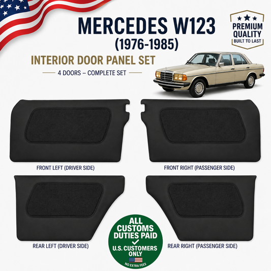 Door Panel Set for Mercedes W123 1976-1985 Black Interior Trim 4pcs