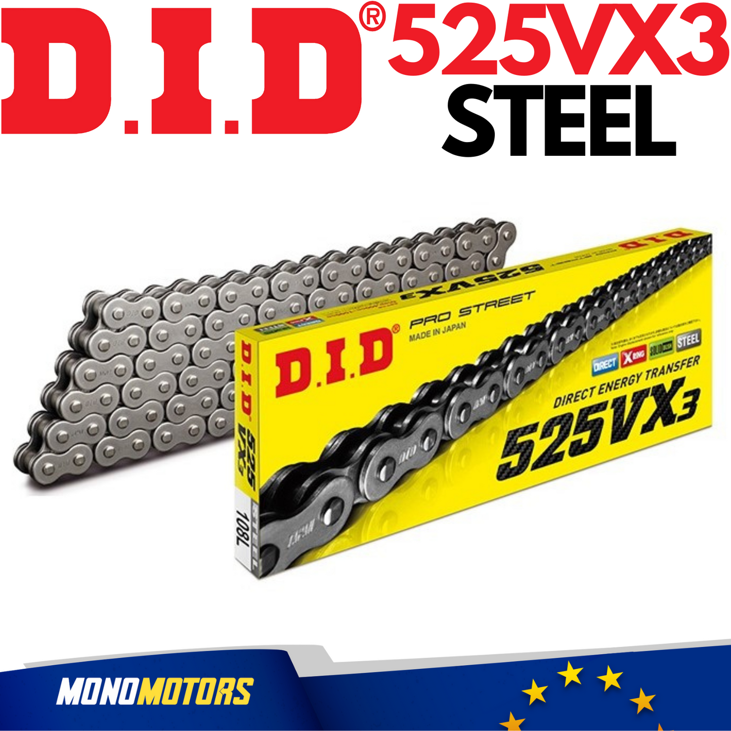 114 Links D.i.d Did 525VX3 525 Vx3 Natural Steel Chain with Rivet Master Link