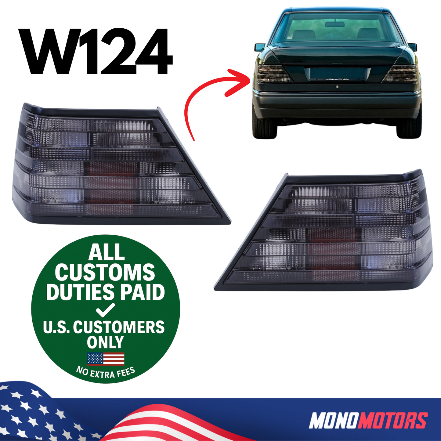 Rear Tail Light Smoke Left Right Set Mercedes W124 1983-95 1248206164 1248206264