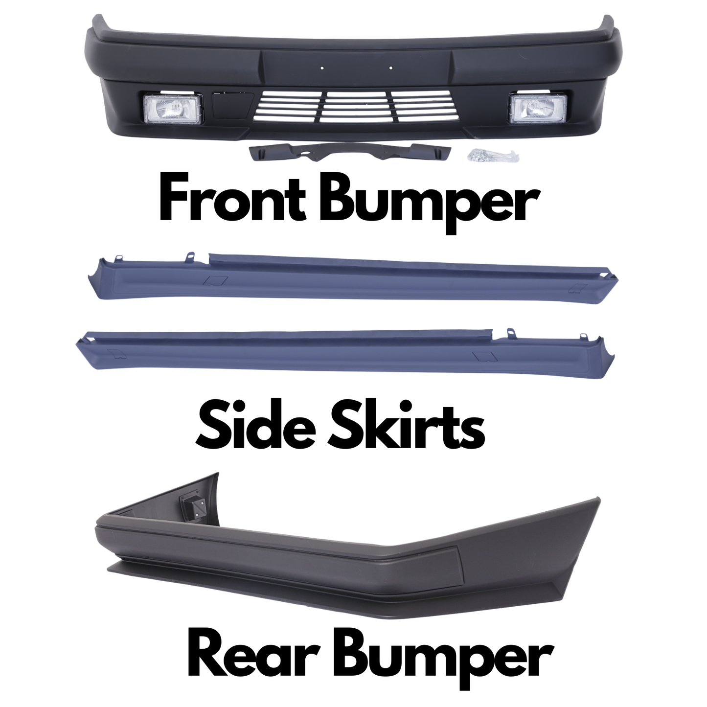 Body Kit for W124 AMG Bumper with Fog Lights Side Skirts Trims Plate Holder