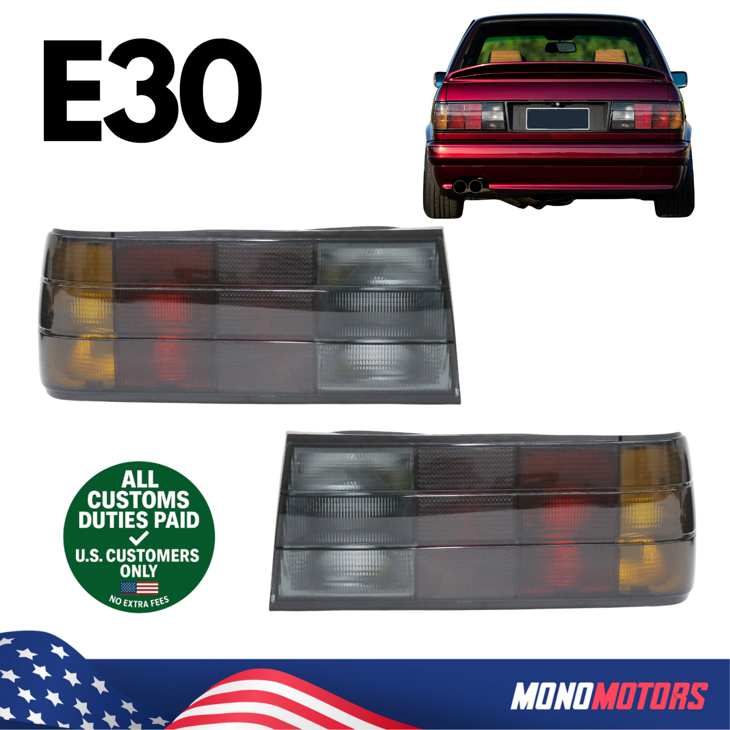 Rear Tail Light Left Right Set for BMW E30 Sedan Coupe 1988-1991 63211386941