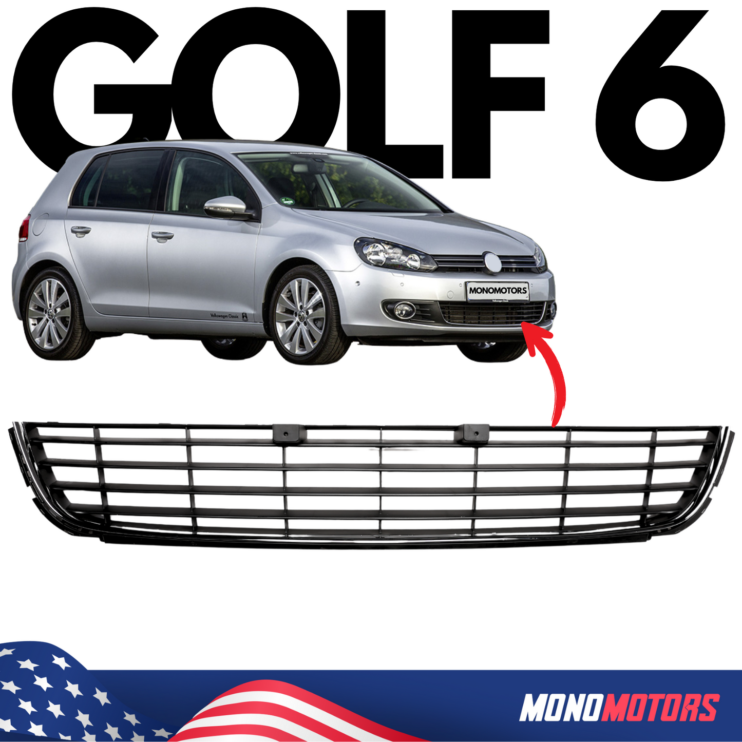 Bumper Grille for VW Golf 6 Vi 2010-12 Front Center Lower Grille /Chrome Stripe