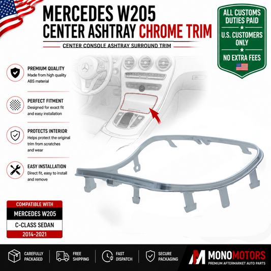 Center Ashtray Chrome Trim for Mercedes C Class W205 2014-2021