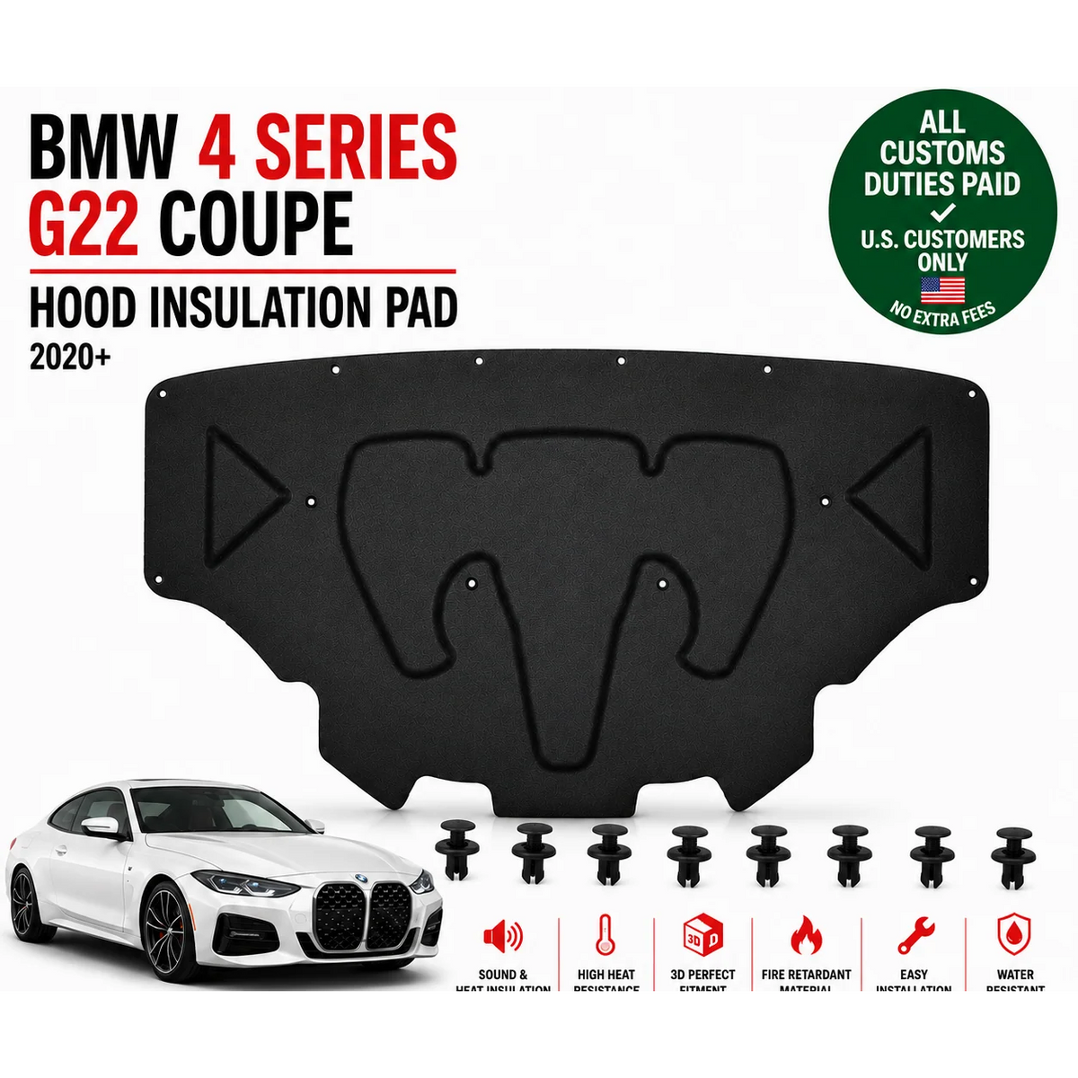 Hood Insulation Pad for BMW 4 Series G22 Coupe 2020-26 Engine Sound Heat Shield