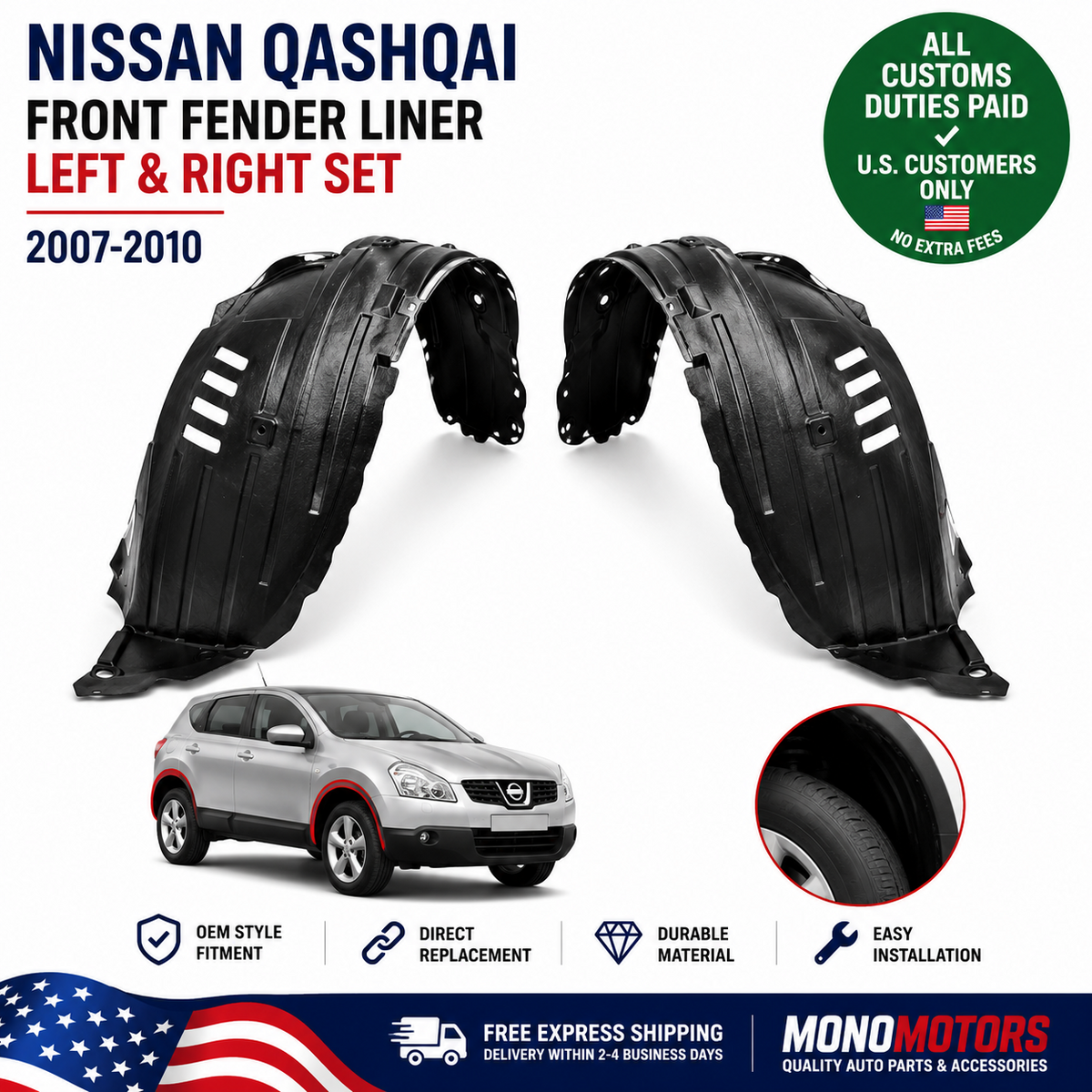 Front Fender Liner Set for Nissan Qashqai 2007-2010