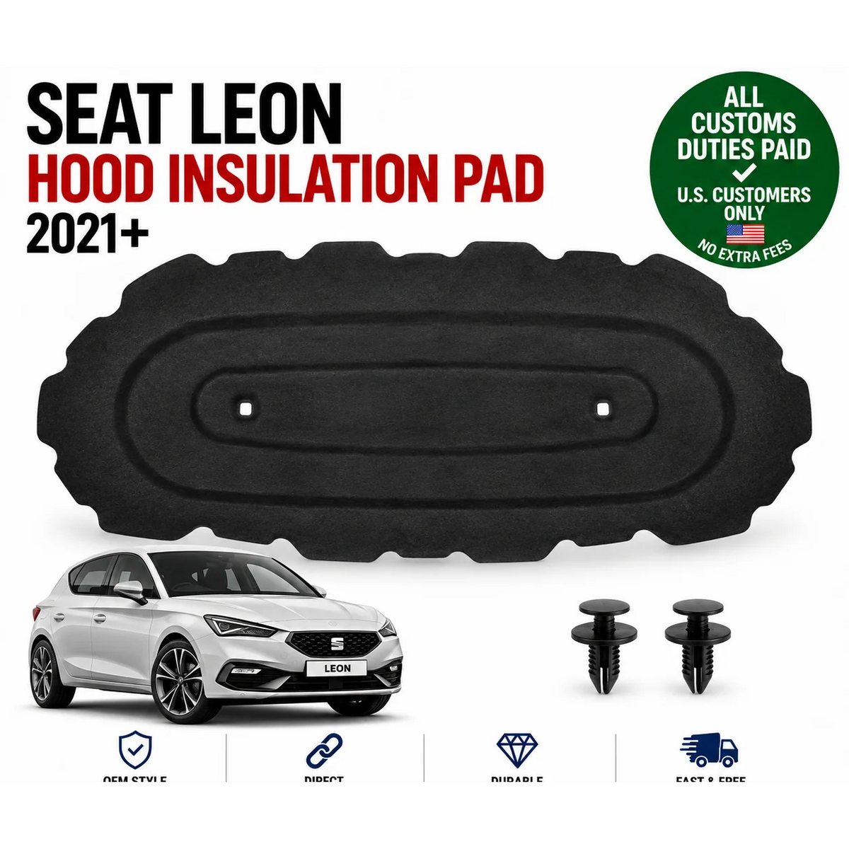 Hood Insulation Pad for Seat Leon Kl1 2021+ OEM 5FA863831 W/clips