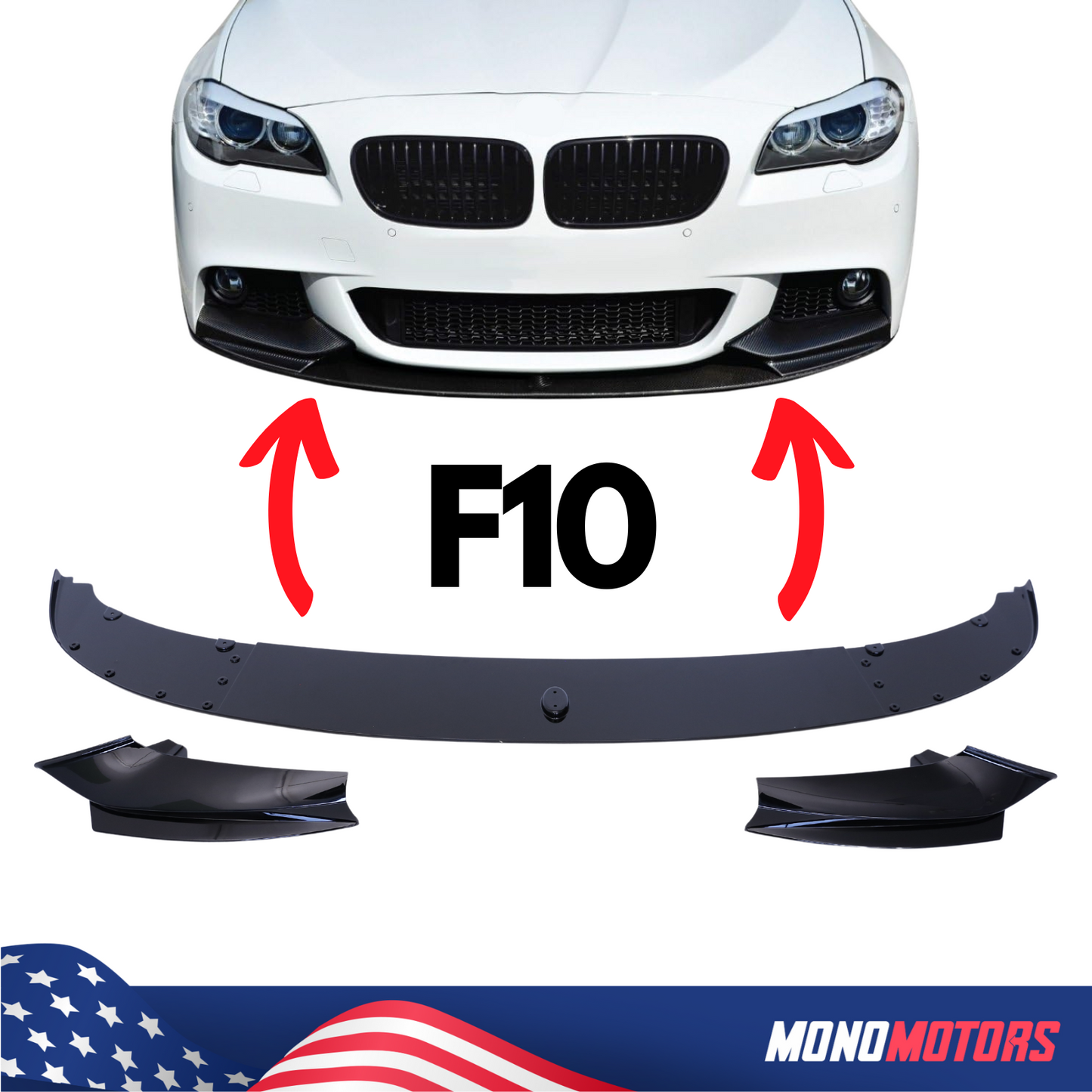 BMW F10 + Lci Front Lower Bumper Spoiler 3pcs M-performance Piano-black