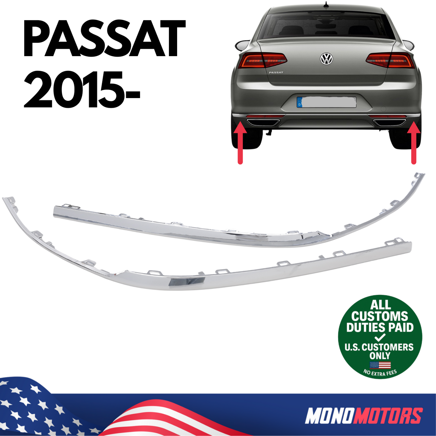 Rear Bumper Chrome Molding Set for VW Passat 2015- 3G0853841 3G0853842