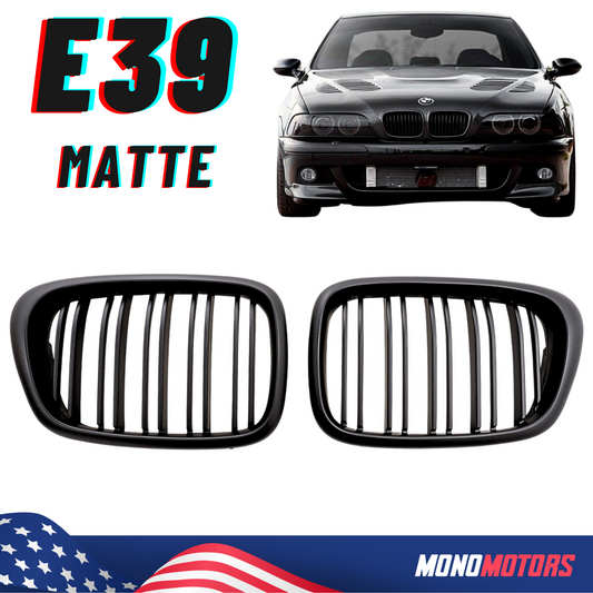 BMW 3 Series E39 Matte Black Double Slat Grille 1996-2003 Kidney Grille Pair
