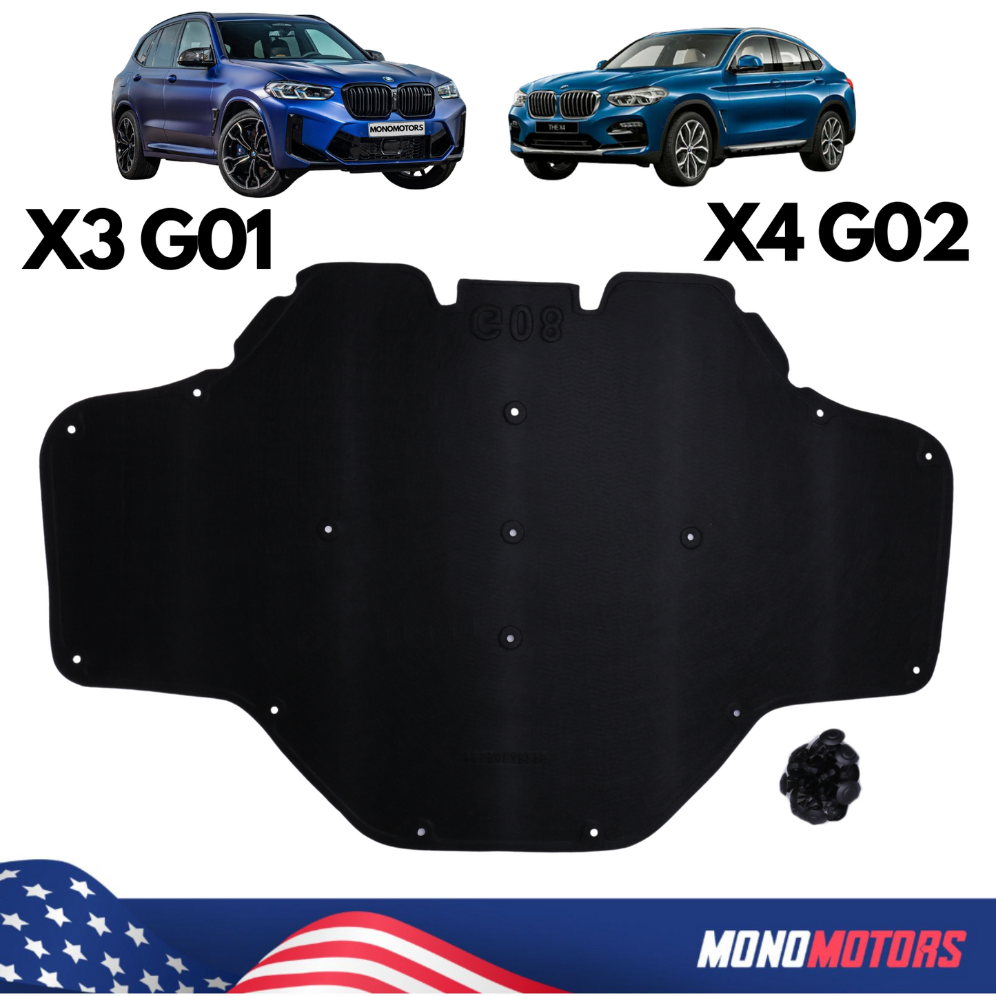 Sound Insulating Engine Liner Hood for BMW X3 G01 Lci X4 G02 Lci F97 F98 W/clips