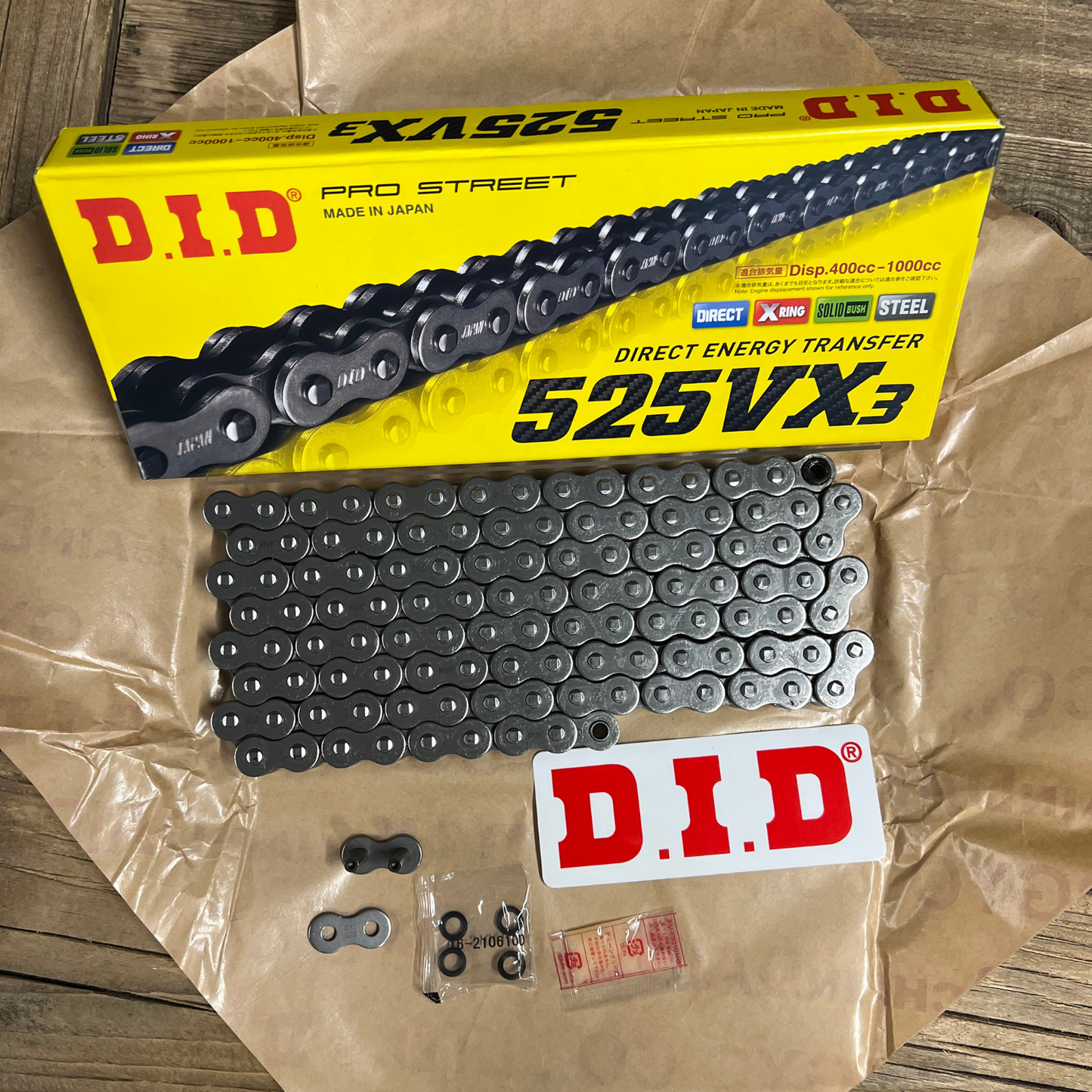 118 Links D.i.d Did 525VX3 525 Vx3 Natural Steel Chain with Rivet Master Link
