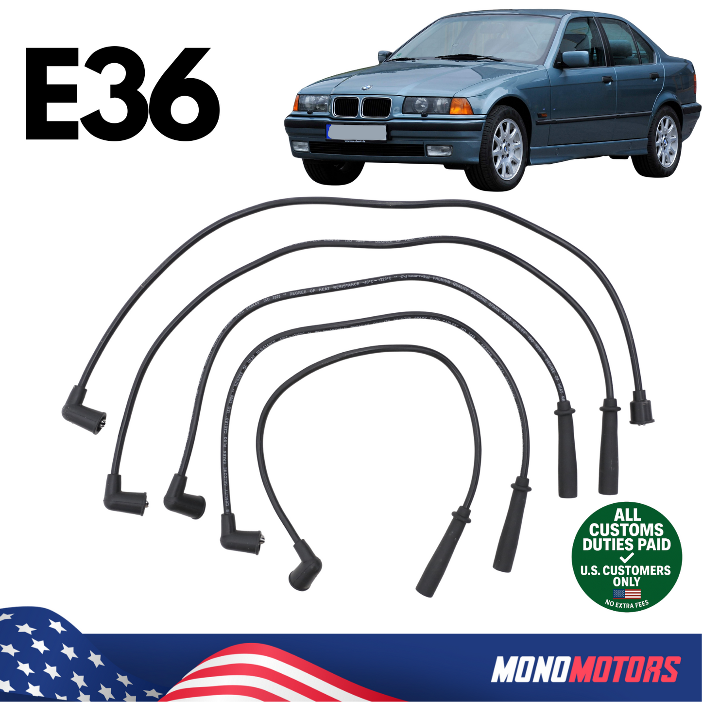 Ignition Spark Plug Wire Cable Set for BMW E36 M43 Engine OEM 12121247362