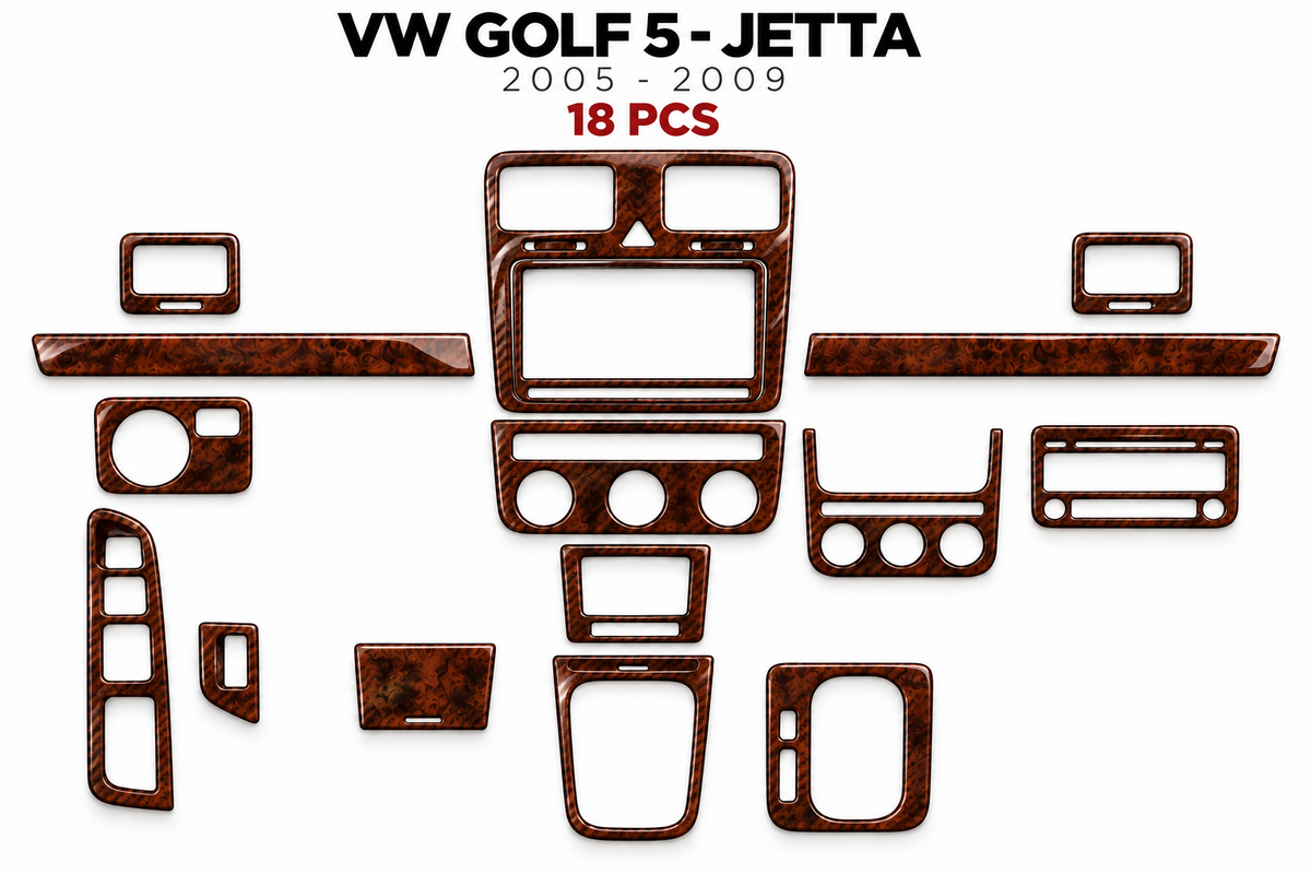 Interior Dash Trim Kit for VW Golf 5 MK5 2004-2009 Mahogany Wood Grain 18 Pcs