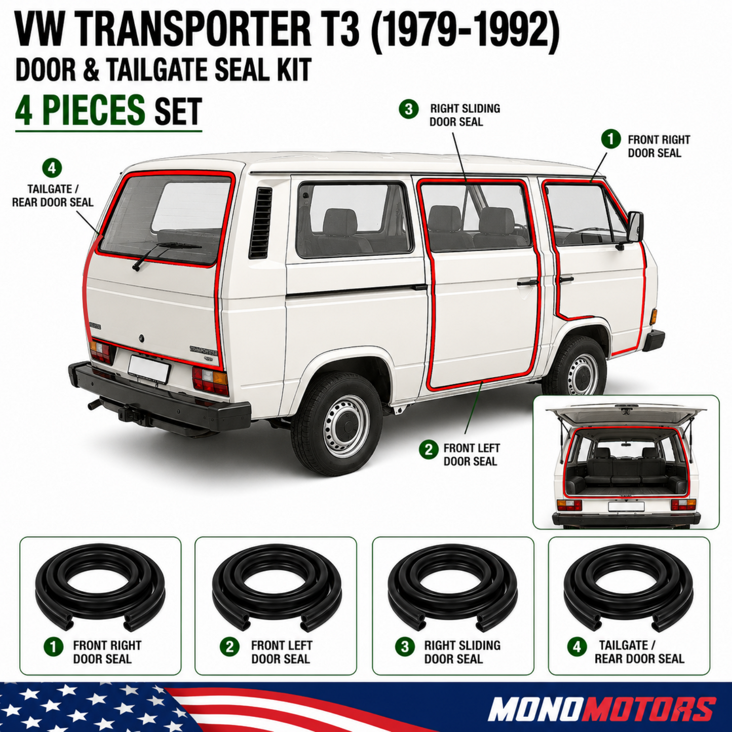 Velvet Door Seal Set for VW Transporter T3 1979-1992 4pcs Rubber