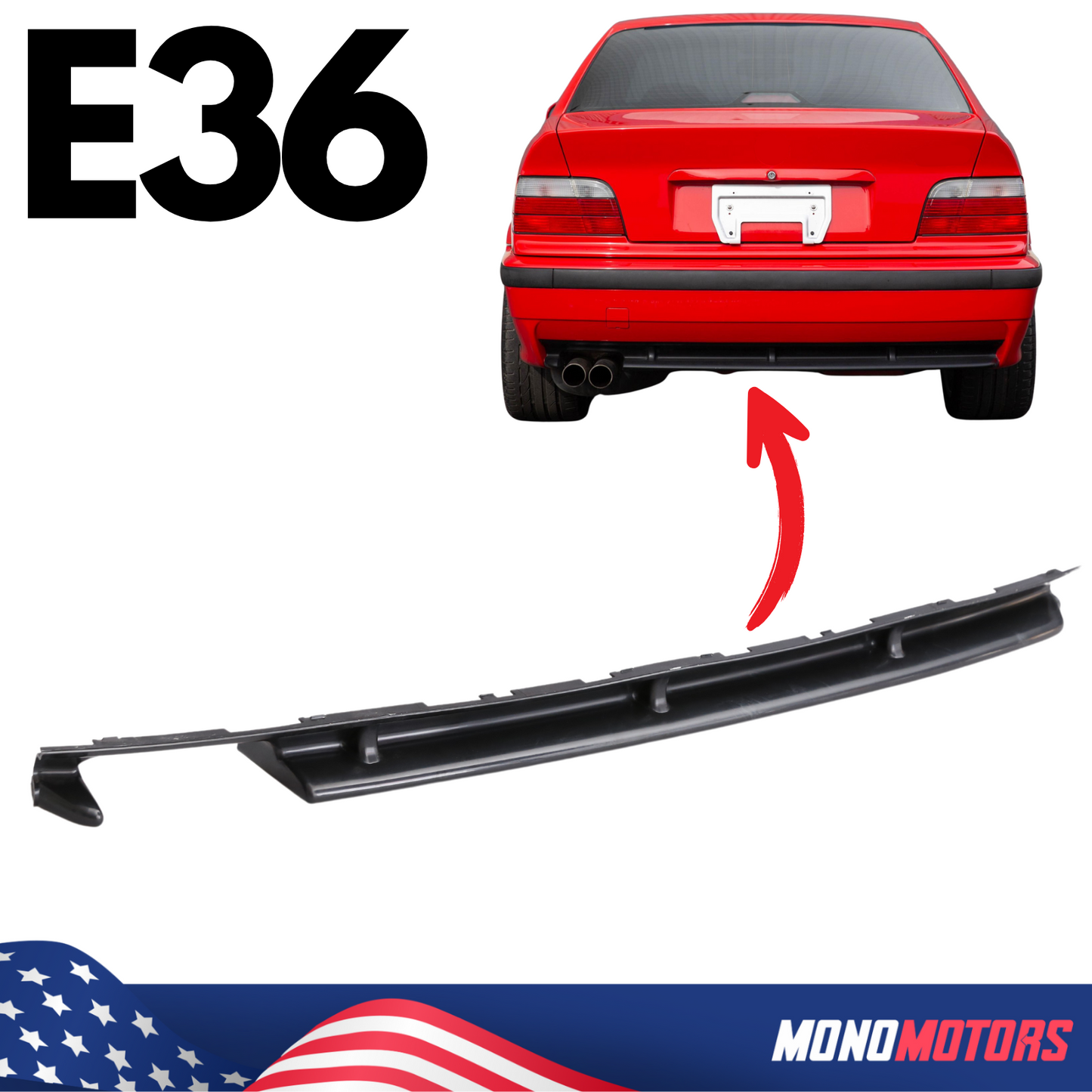 BMW E36 M Rear Bumper Trim Panel Lower Diffuser Insert Dual Pipe Spoiler