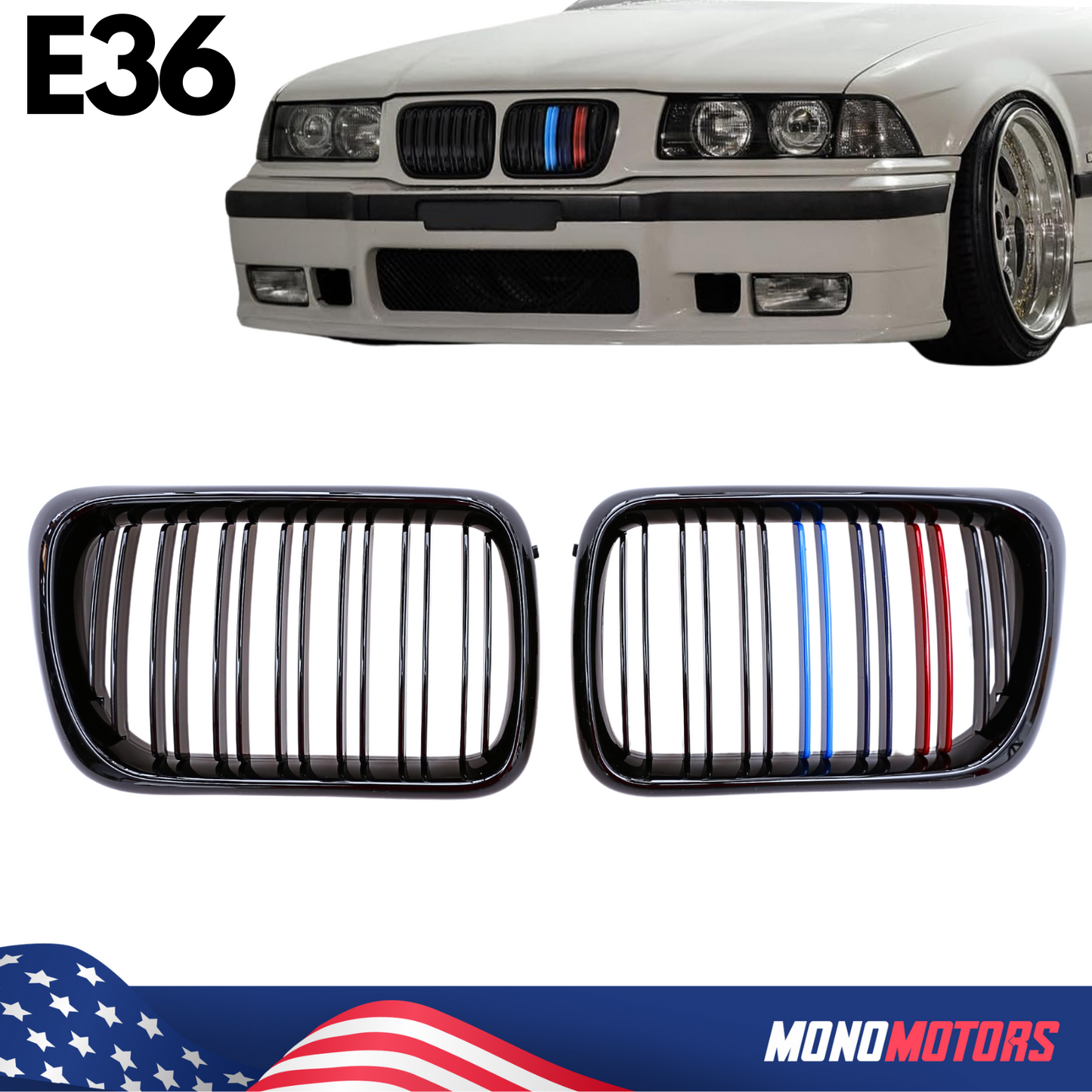 M-color Dual Slat Front Grille for BMW E36 M Sport 1997-1999 Grille 3 Series