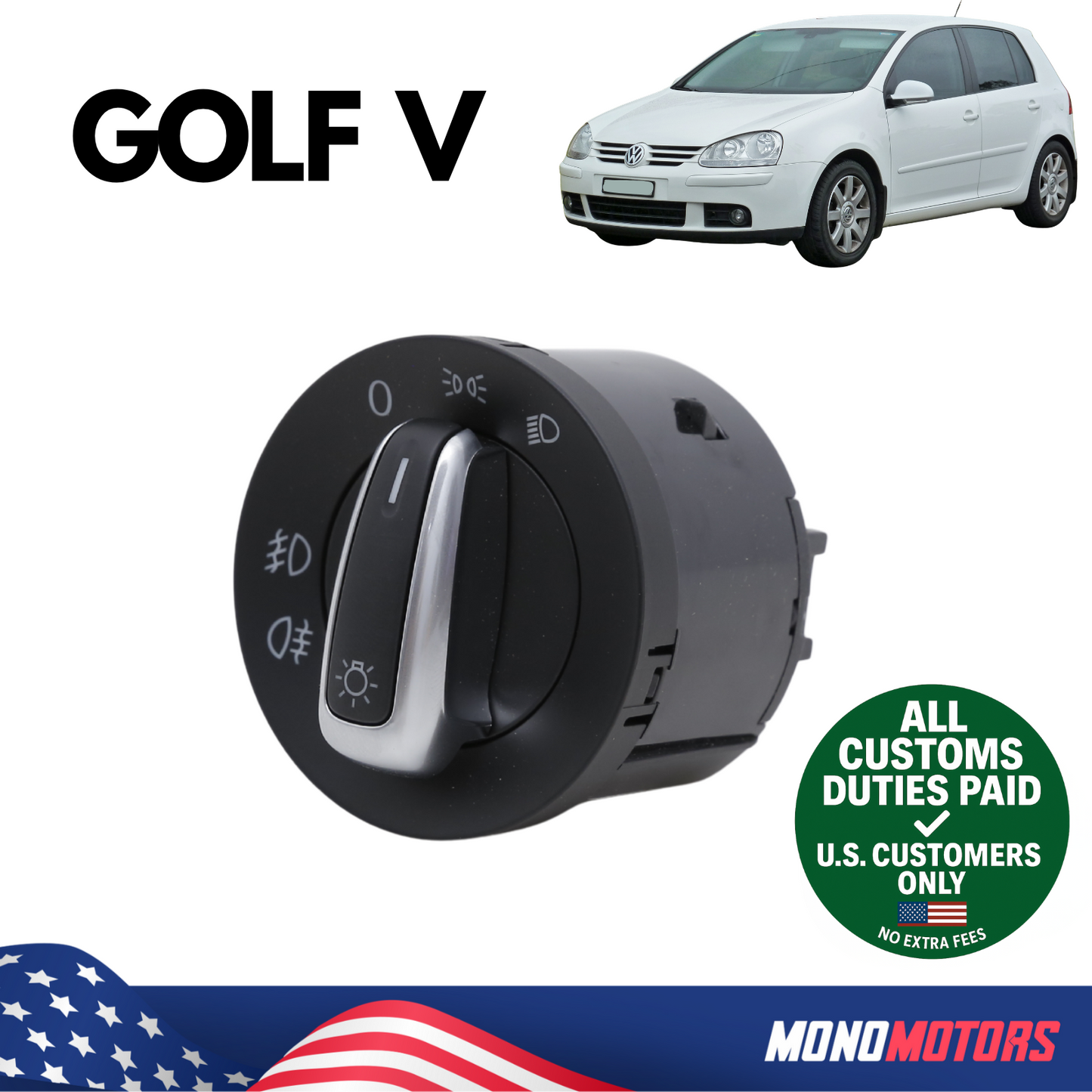 Headlight Switch Chrome 10 Pin for VW Golf V OEM 3C8941431C