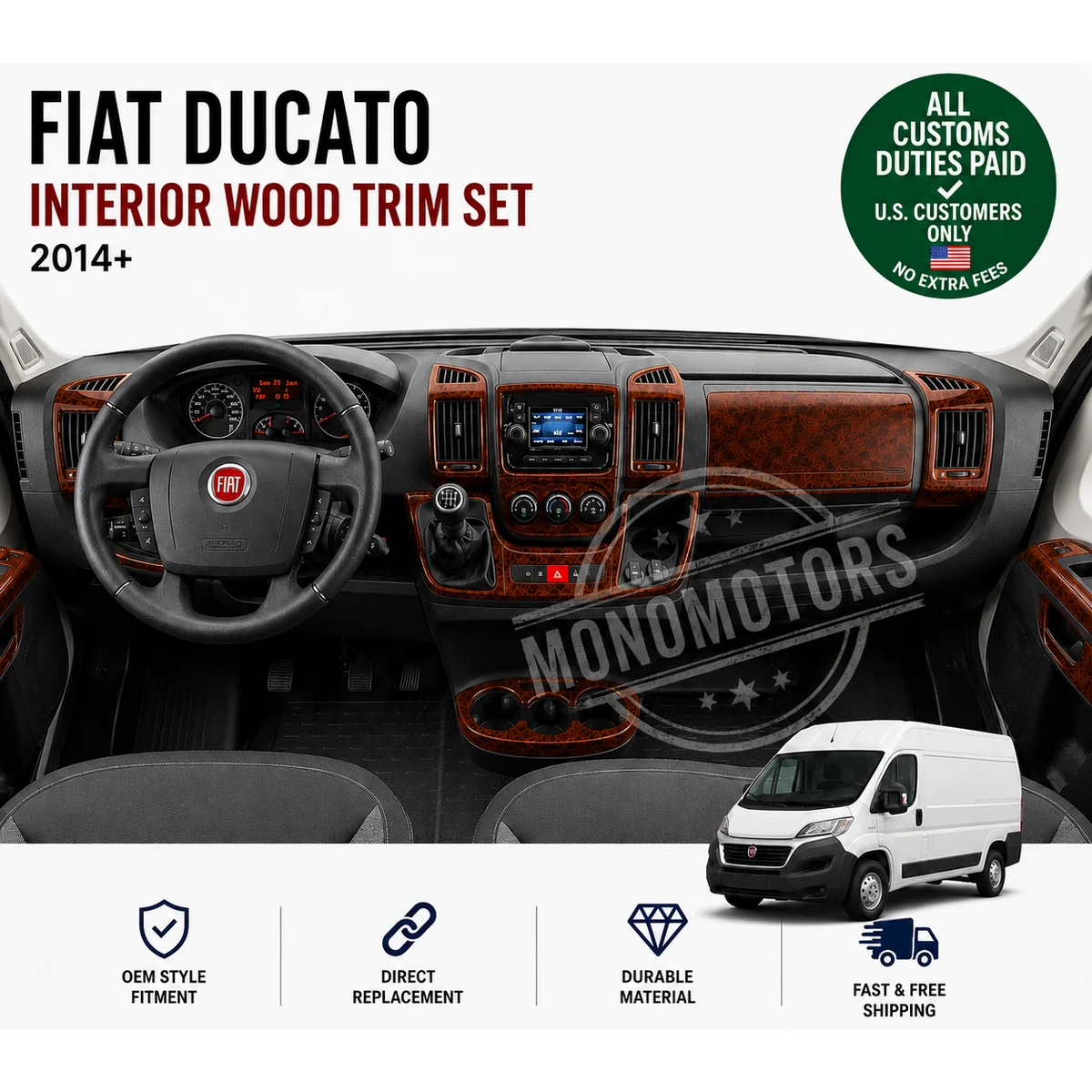 Wood Look Dash Trim Kit for Fiat Ducato 26pcs Self Adhesive 2014+ Lhd