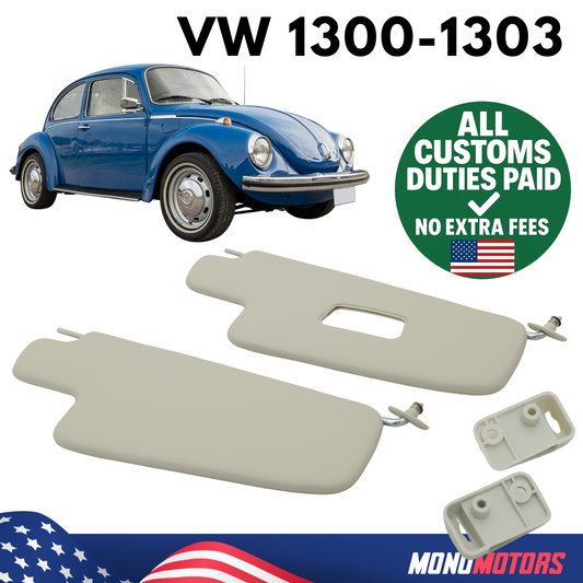 Sun Visor Set for VW Beetle 1300 1303 1965-1975 Ivory Interior with Clips